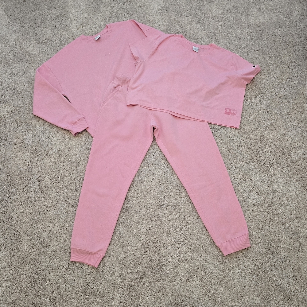 Champion 3 Piece Powerblend Sweat Suit, Pink